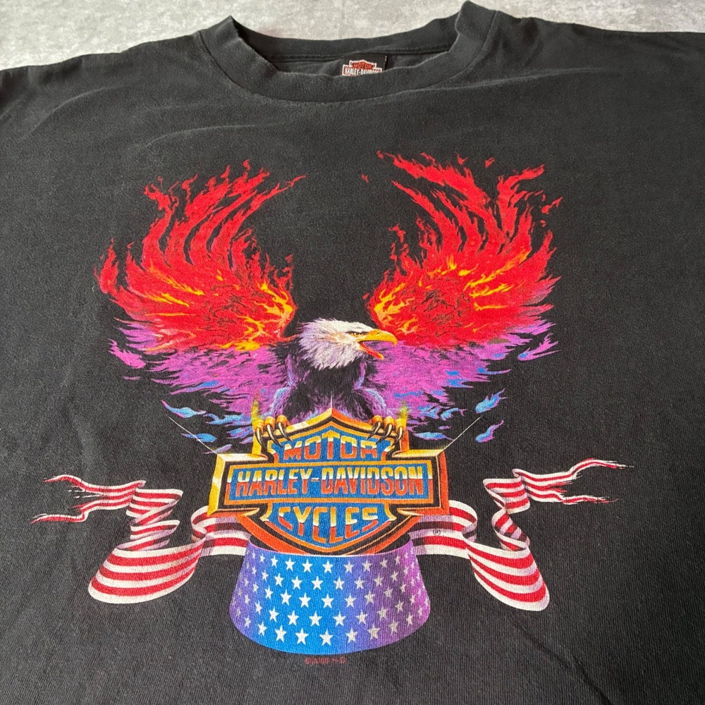 Vintage Harley Davidson Rocklin California Eagle flames Graphic T-Shirt Black XL